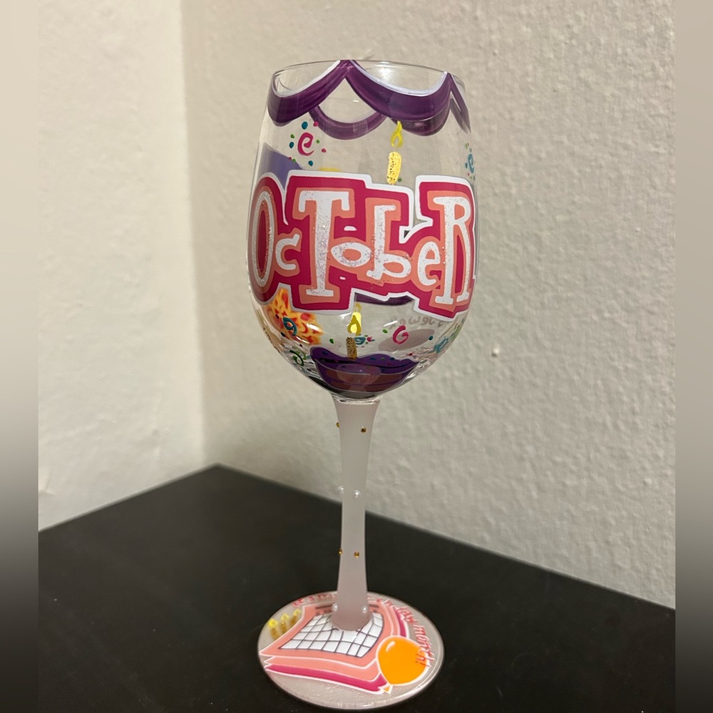 October birthday wine glass